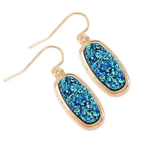 NWT Boutique Gold & Blue Druzy Earrings - Picture 2 of 2
